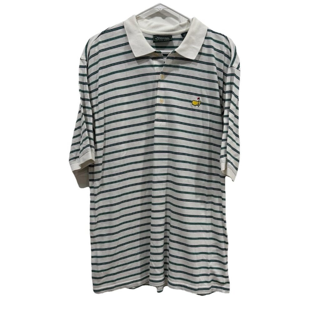 PGA Masters Collection Augusta Nationals‎ Golf Polo Shirt Size L Green Striped - Picture 2 of 6